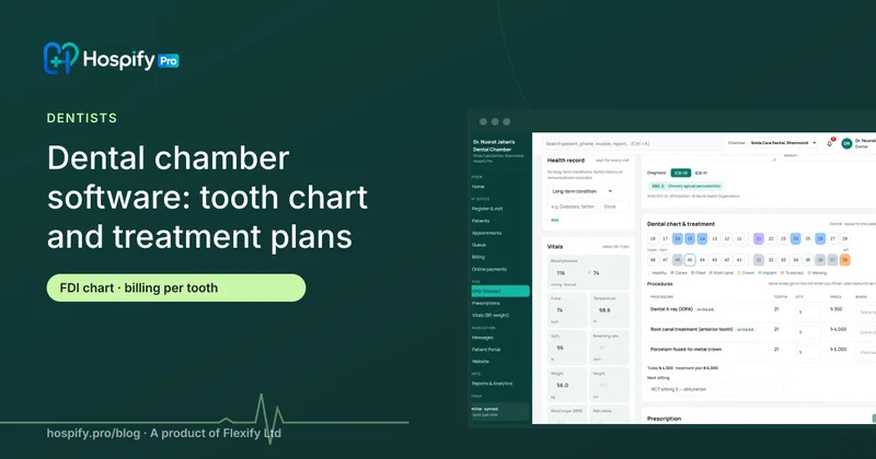 Dental chamber software in Bangladesh: tooth chart, treatment plans and billing per tooth